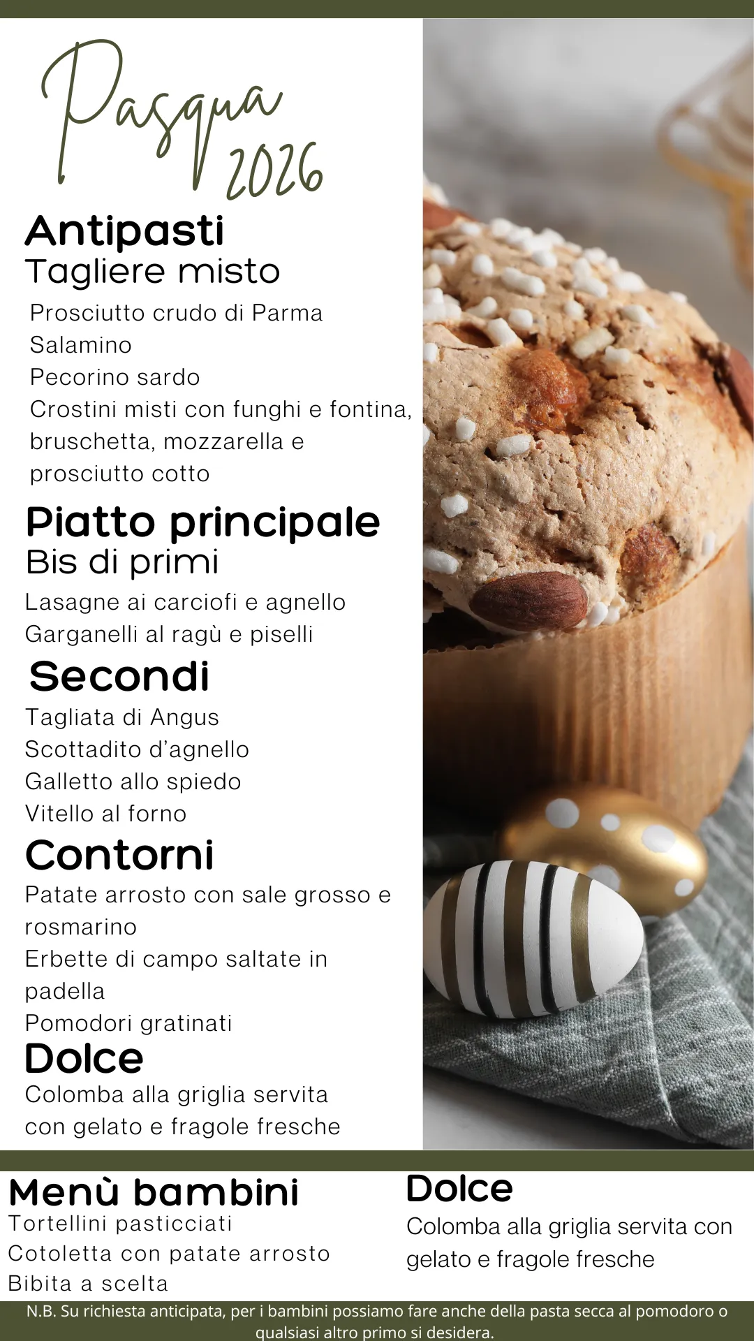 Menu pranzo di Pasqua a Riccione